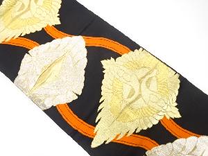 アンティーク　立涌に向かい鶴・蝶模様織り出し袋帯（着用可）